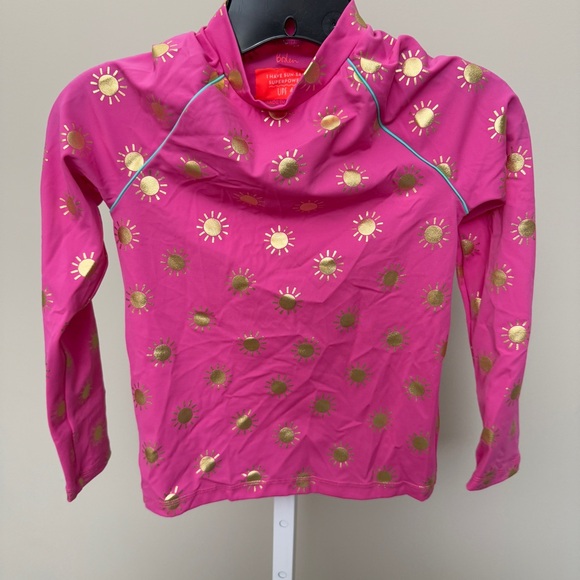 Boden Other - Mini Boden Rash Guard Girls size S Swim Top UPF 40+ pink gold Foil Sun